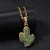 [Rockyu] Men's Necklace, Gold, AAA Zirconia, Plant/Cactus Pendant, Cool Necklace, 24-inch Stainless Steel Chain, Rock Style, European/American Style (