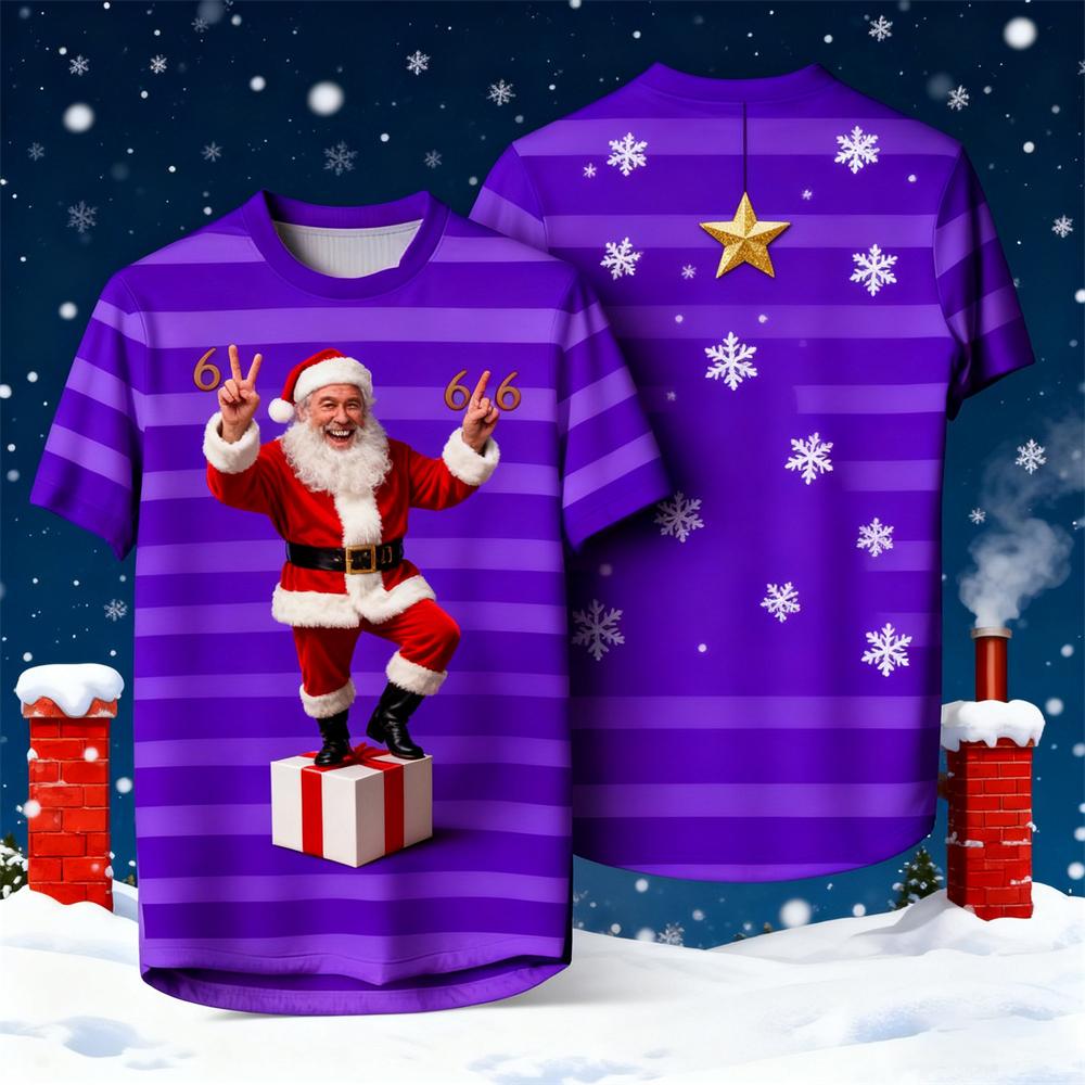 Christmas-Themed Men's Crew Neck Short-Sleeve T-Shirt 3D Santa Claus Striped Print Unisex Comfortable Breathable T-Shirt