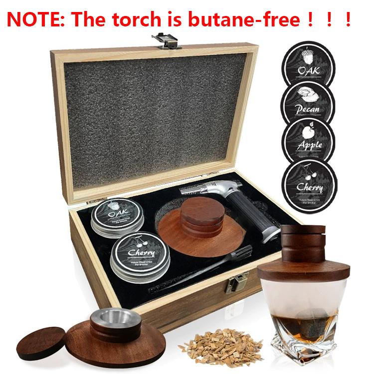 Wooden Cocktail Smoker Kit Old Fashioned Whiskey Smoker Drinks Tools With Fruity Wood Chips Kitchen Bar Cocktail Supplies