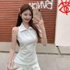 Early spring beauty back sleeveless polo collar suspender vest women with chest pad sexy slim sport bottoming top