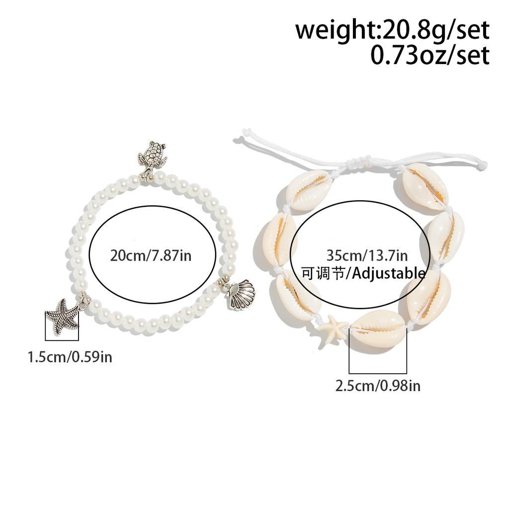PuRui Retro 2Pcs/Set Imitation Zircon Anklets Women Barefoot Summer Ocean Beach Mini Small Turtle Pendant Zircon Accessories