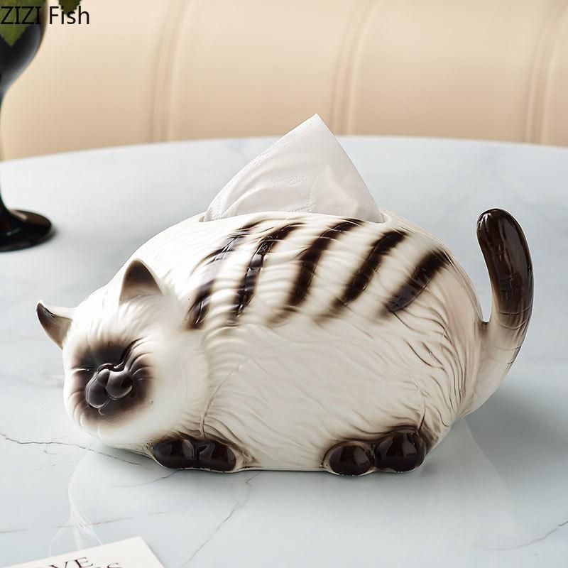Lovely Cartoon Siamese Kitten Ceramic Tissue Box Coffee Table Desk Decoration Creative Tissue Box Bedside Table Paper Towel Case
