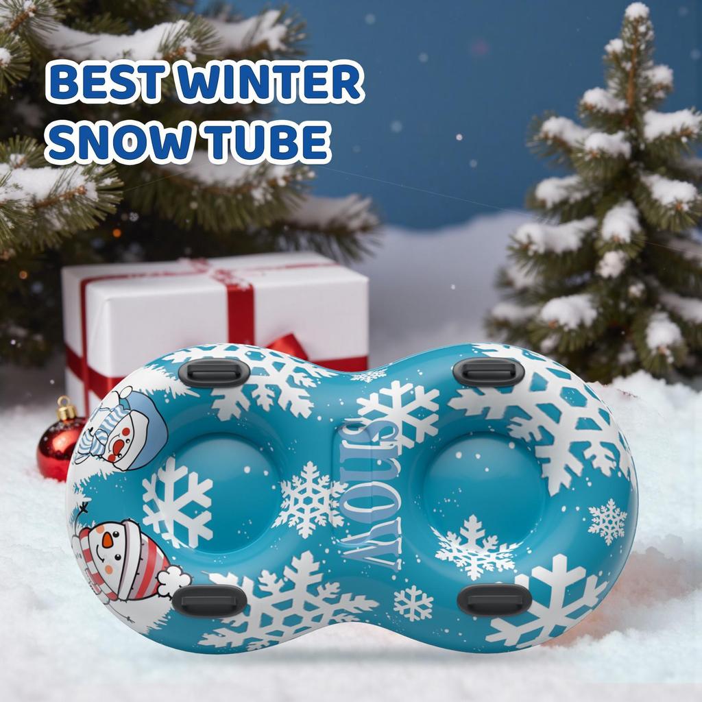 New Inflatable Double Ski Tube with Handles for Adults & Kids - Durable PVC