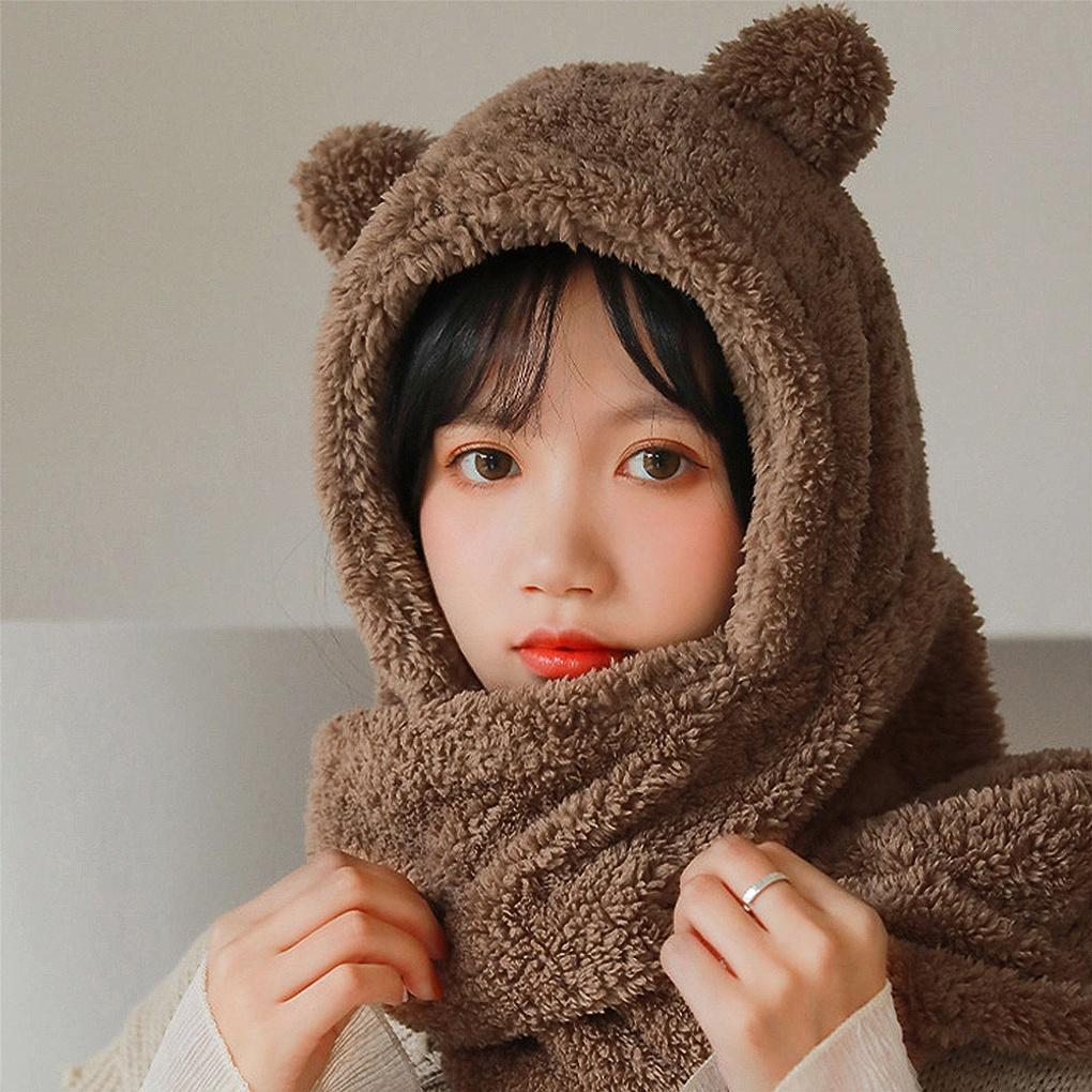 Winter Teddy Bear Hooded Scarf Hooded Muffler Poggle Scarf