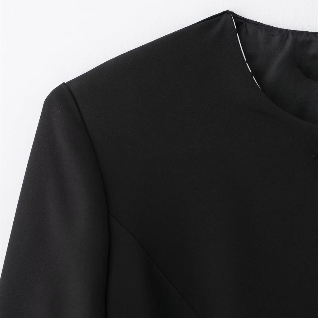 2025 Women's Slim Fit Round Neck Short Coat & Polka Dot Patchwork Skirt Set