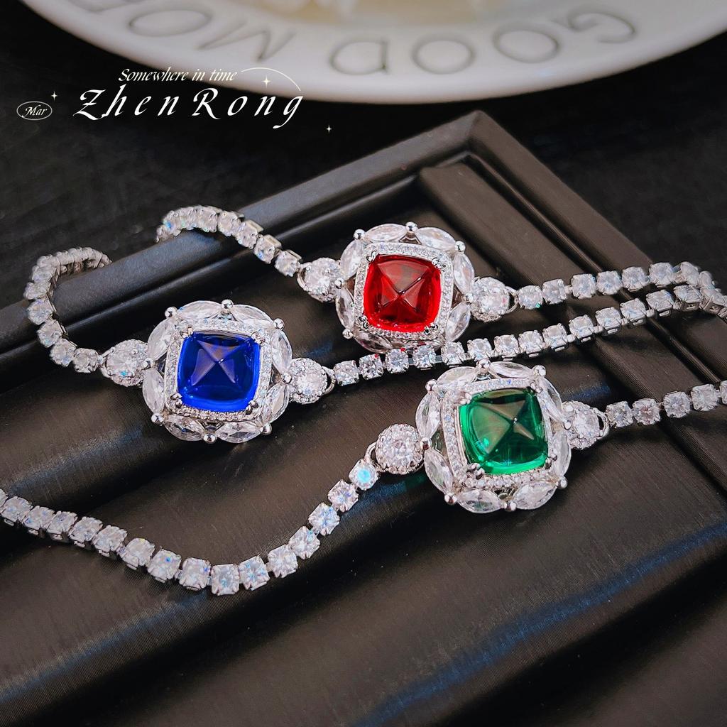 Temperament Cultivation Ruby Sugar Tower Cut Light Luxury Color Treasure Bracelet High Carbon Diamond Emerald Royal Blue Diamond Women