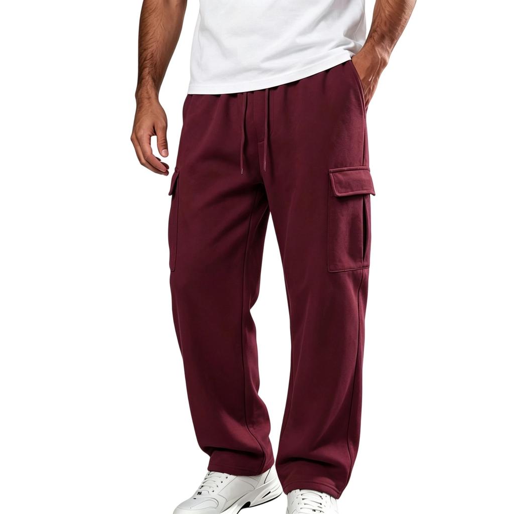 Men's Casual Loose Fit Wide Straight Leg Multi-Pocket Long Pants for Everyday Wear