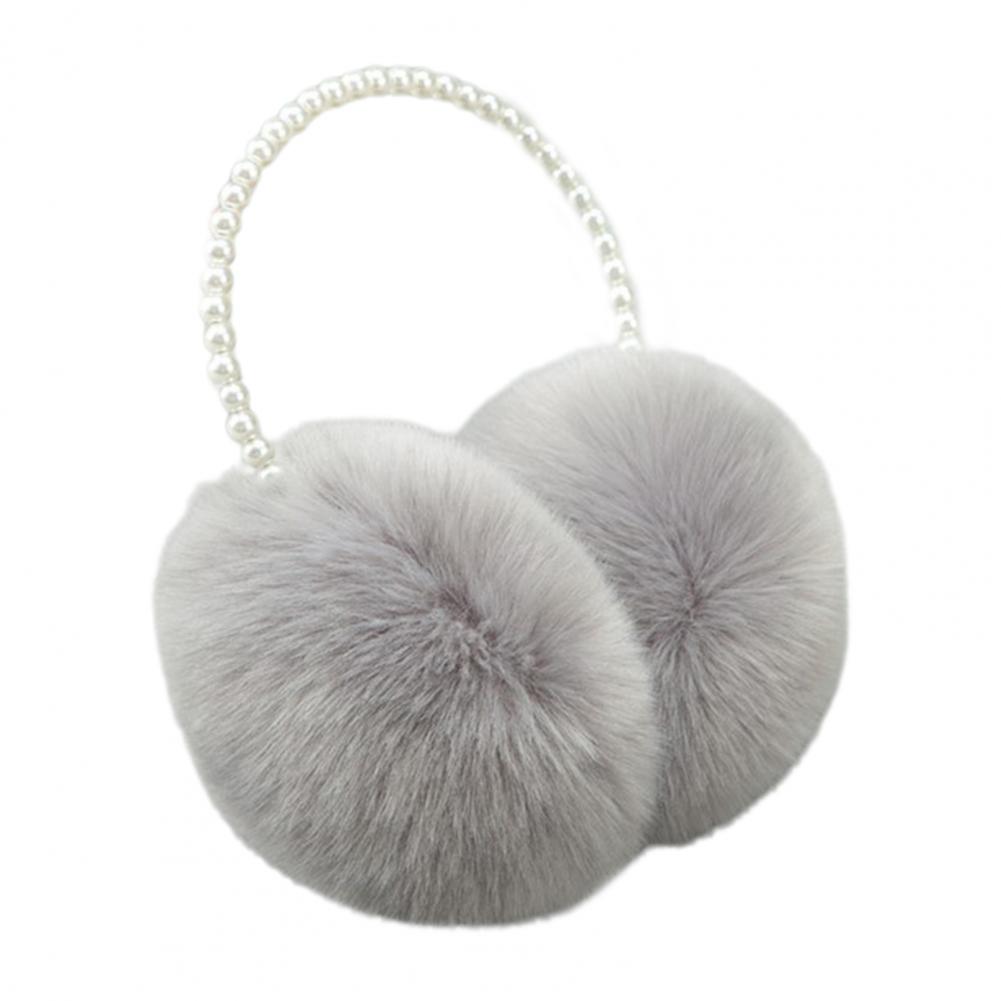 Autumn Winter Women Earmuff  Solid Color Imitation Pearl Decor Faux Rabbit Fur Plush Ear Warmer Non-slip Lightweight Ear Cover