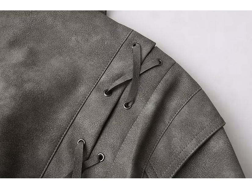 Spring 2025 Women's Retro Shawl Collar Leather Jacket with Belt - European & American Style