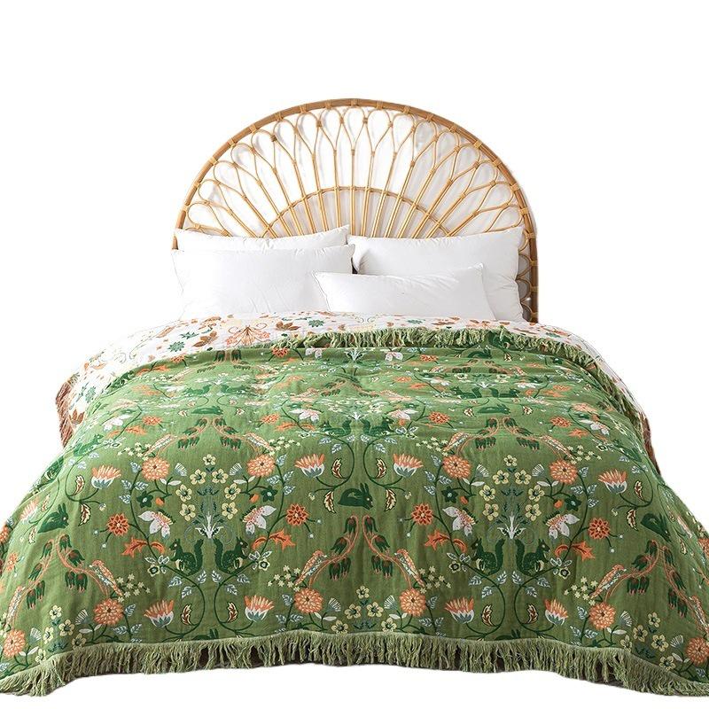 Double-Sided Green & White Wizard of Oz Pure Cotton Gauze Blanket Sofa Towel