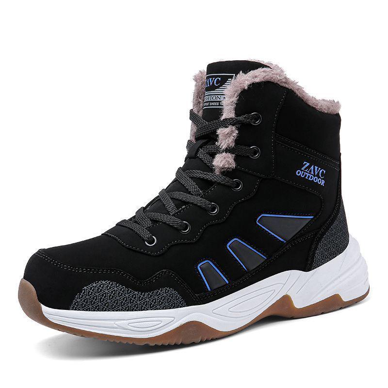 Northeast Herre Svarte Vanntette Sklisikre Høye Snøstøvler - Kuldebestandige, Slitesterke, Fløyelsforede, Bomullssko med Tykk Såle