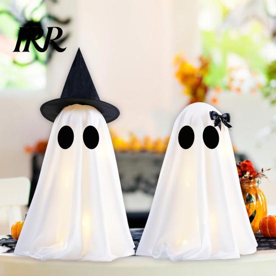 Seasonal Holiday Decor Halloween Ghost Decoration, Light-Up with Witch Hat/Bow, Party Decorations for Spooky Standing Porch Yard Outdoor Decoration