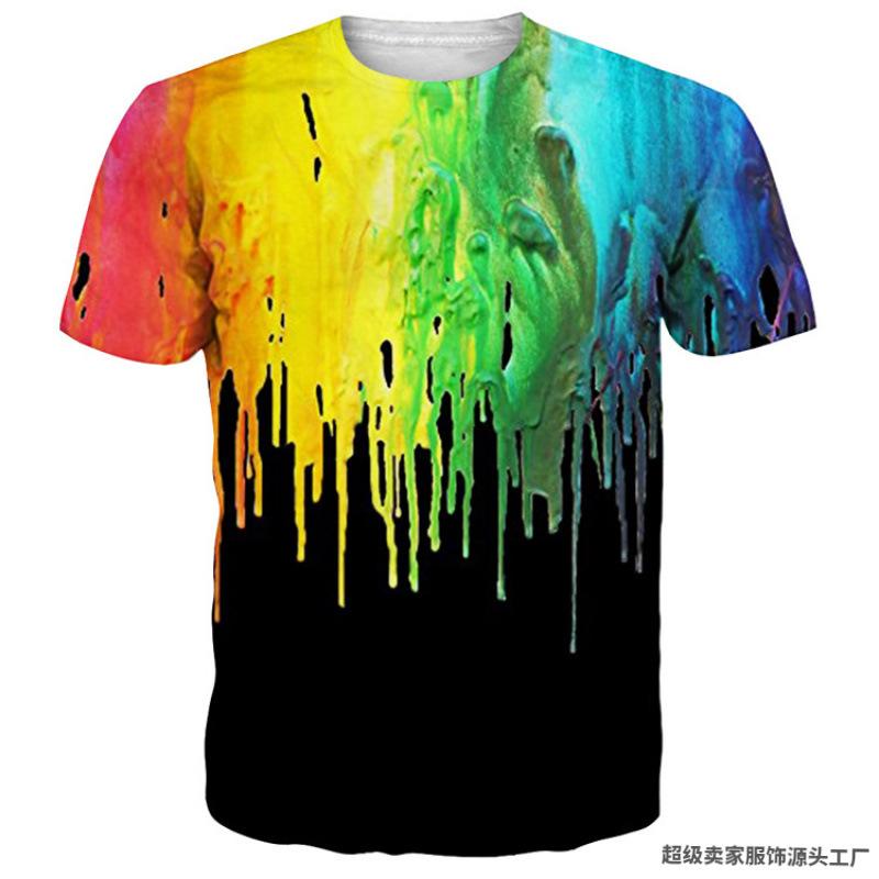 Herren 3D-Druck T-Shirt Buntes Muster Druck Kurzarm Rundhalsausschnitt Pullover Lässiges Oberteil