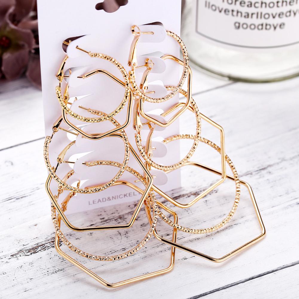 6 Pairs Fashion Exaggerated Geometric Polygonal Earrings
