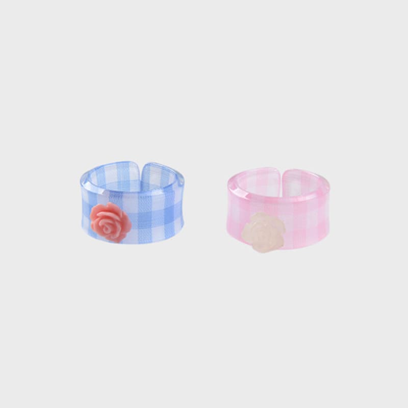 Eireve PETITE GINGHAM CHECK & ROSE RING SET(B)BLUE&PINK