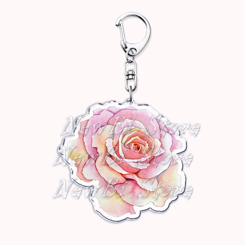Romantic Pink Rose Flower Keychains Sunflower Red Love Keyring for Accessories Bag Key Chain Ring Jewelry Lovers Friends Gift