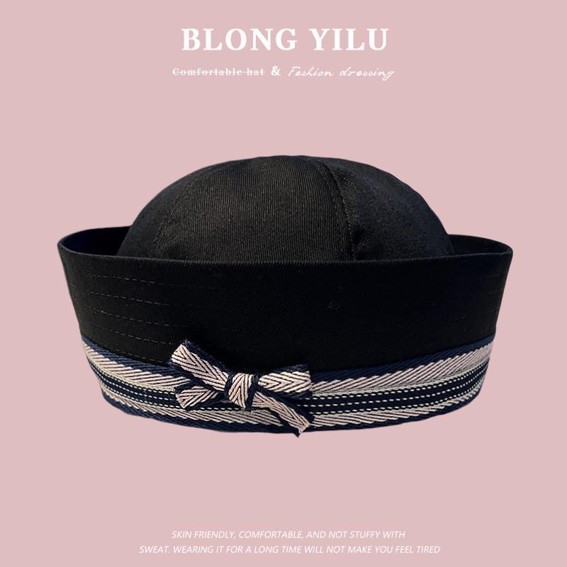 Sailor Hat With Bow Mesh Breathable Cotton For Summer And Spring Wear
