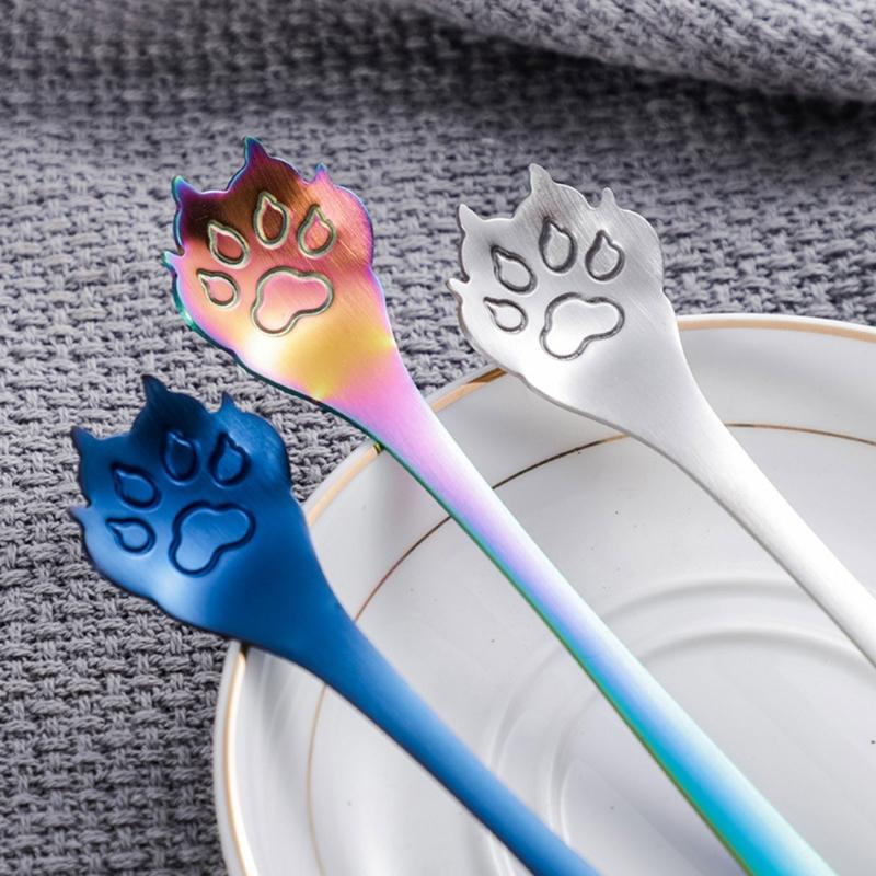 Stainless Steel Coffee Spoon Cat Paw Spoon Cake Milk Powder Scoop Baking Spoons Stirring Spoon Kitchen Tableware Tool