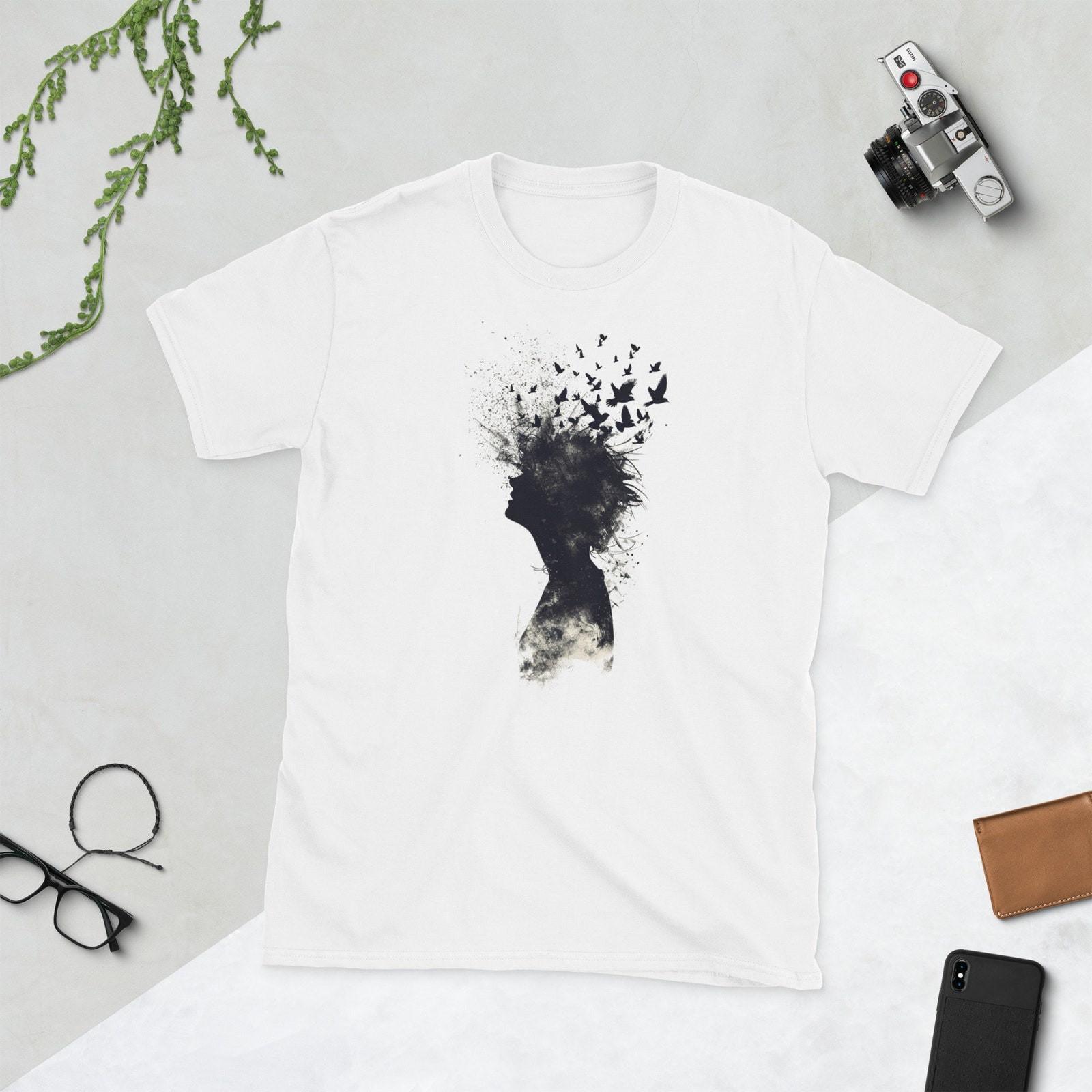 Girl Silhouette with Birds Graphic T-Shirt - Inspirational Art Tee - Unisex #32 M