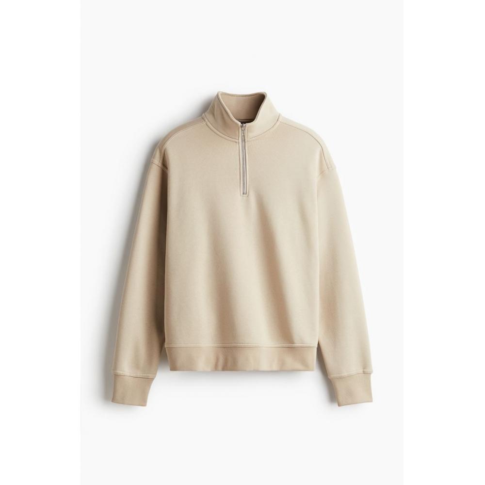 H M Loose Fit Zip Detail sweatsHirt Beige