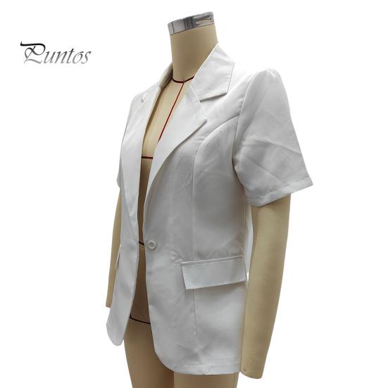 Women Casual Suit Coat Lapel Short Sleeve Single Button Suit Jacket Solid Color Flap Pockets Summer Business Outwear