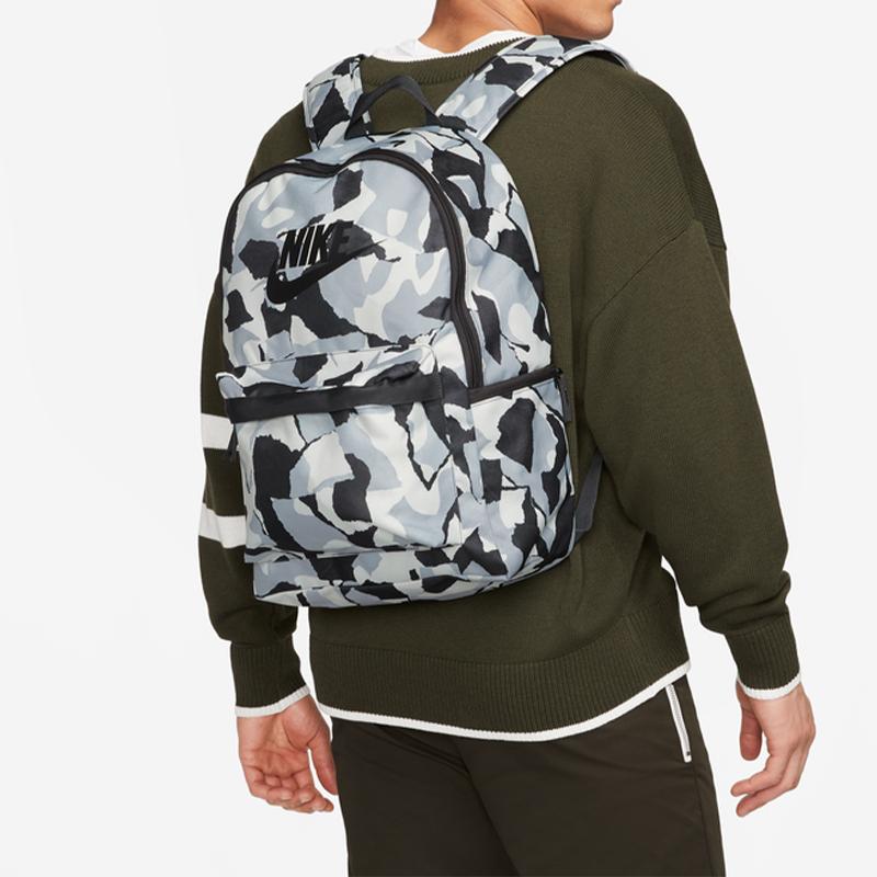 Nike Heritage Front Logo Print Fabric Backpack Unisex Backpacks Coal-Black Phantom-Gray-White Black DV6243-060