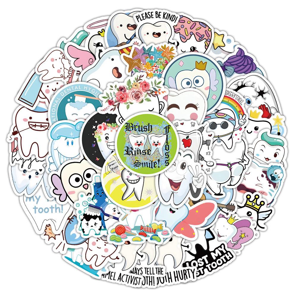 10/30/50pcs Cute Cartoon Tooth Stickers Dental Shape Graffiti Decals Decoration Teeth Sticker Toothbrush Funny Sticker Gifts