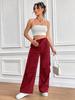 2025 Spring/Fall Elastic Waist Drawstring High-Waist Cargo Pants for Women—Loose Fit, Flap Pockets, Commuter Style.