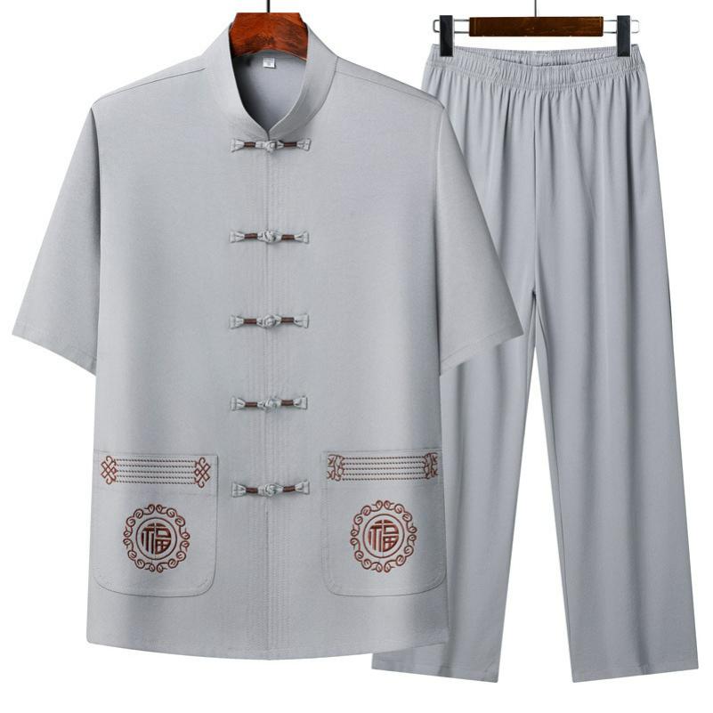 Tang Suit Men's Short-sleeved Father Summer Suit Chinese Style Suit Summer Spring and Autumn Long-sleeved Father