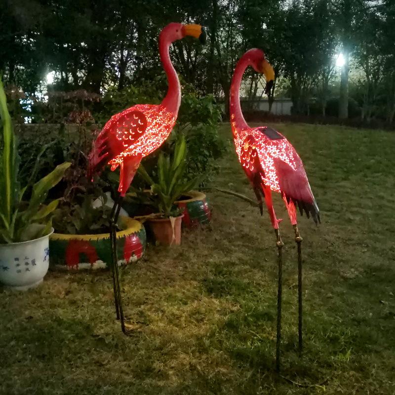 Solar-Powered Wrought Iron Flamingo Garden Ornament