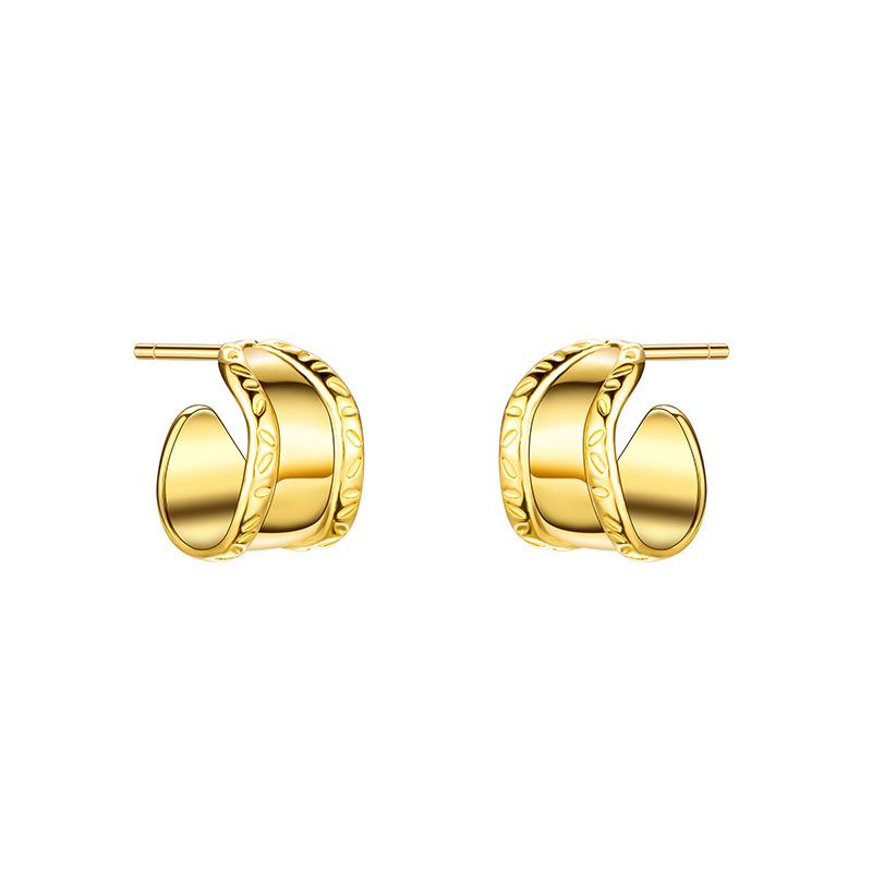 Wide Geometric Metal Korean Version Stud Earrings for Women's Simple Temperament Commuting Autumn and Winter Earrings