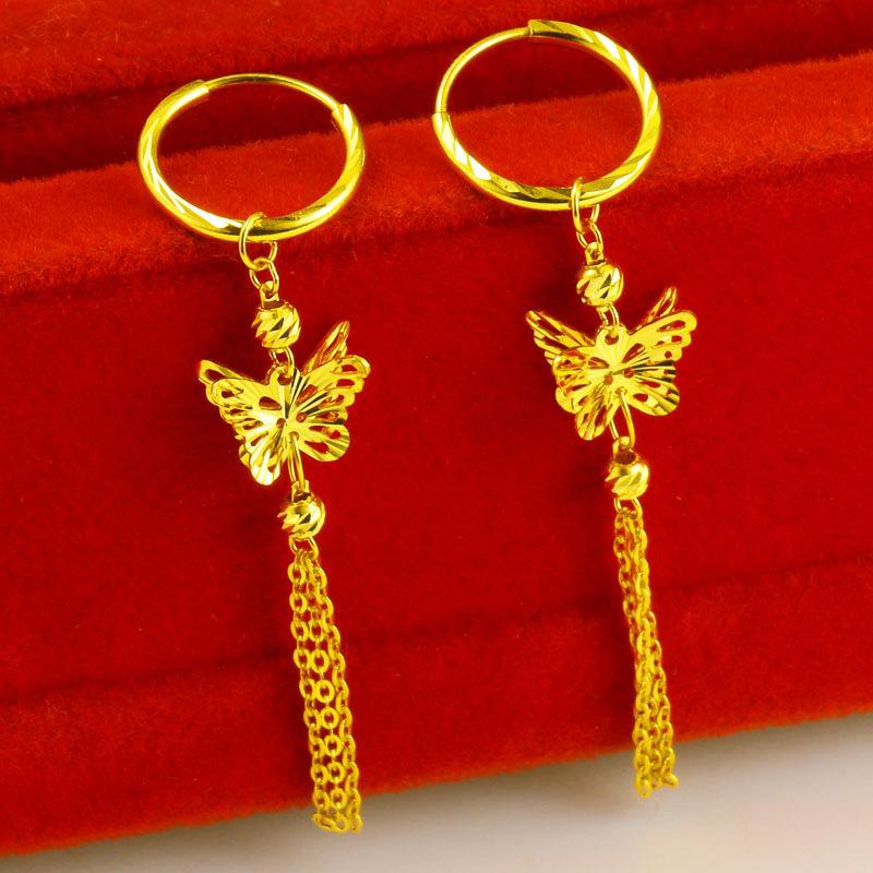 Gold Plated Long Tassel Butterfly Earrings Earring