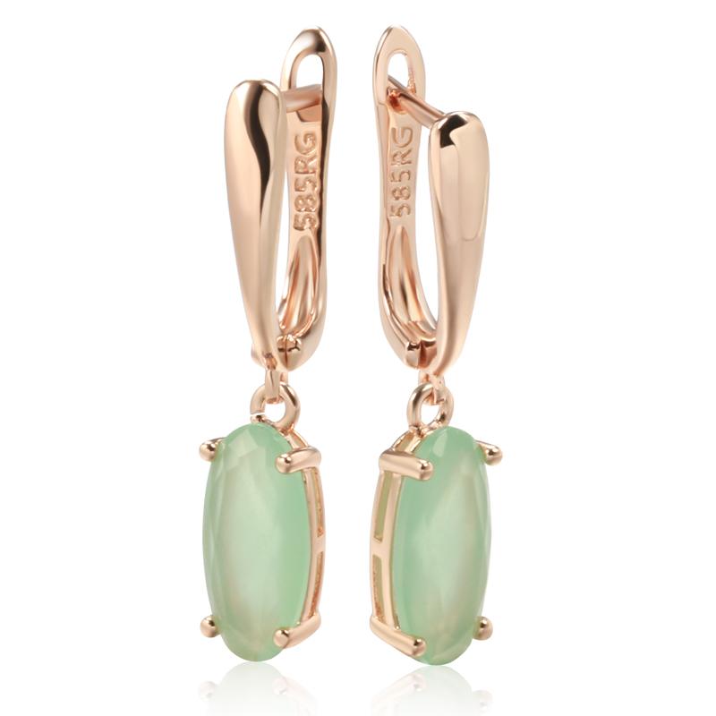 Kienl New Simple Rose Gold Color Long Earring For Women Luxury Green Natural Zircon Drop Earring High Quality Daily Jewelry