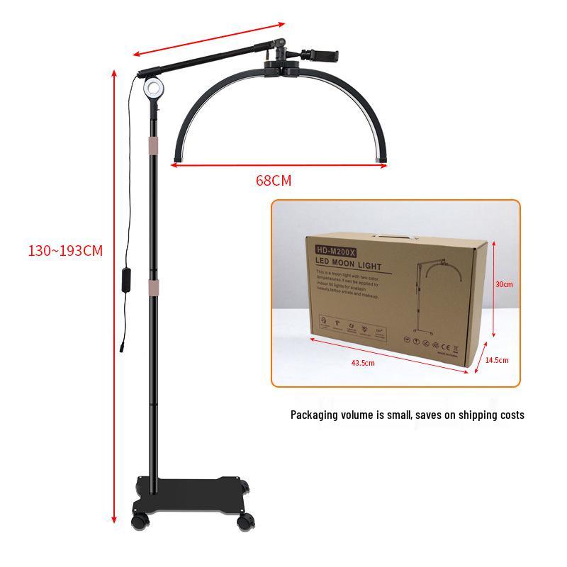 25-Inch Dual-Use Beauty Lamp for Lashes & Nails with 28-Inch Wheeled Arm for Eyebrows, Half-Moon Design