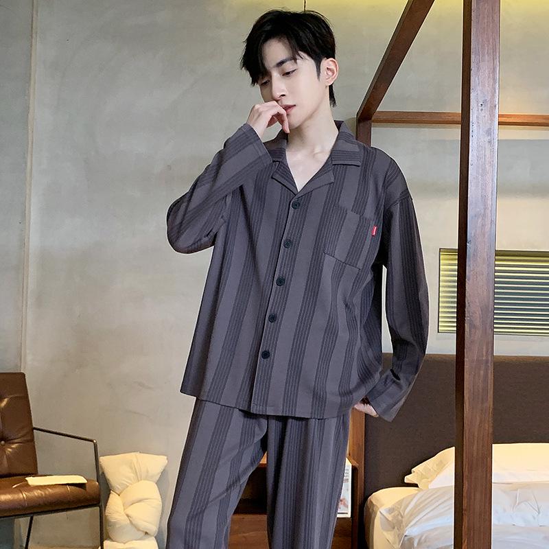 Men's Cotton Pajama Set - Long Sleeve & Pants, Spring To Winter, Casual Outdoor Wear, Plus Size Available