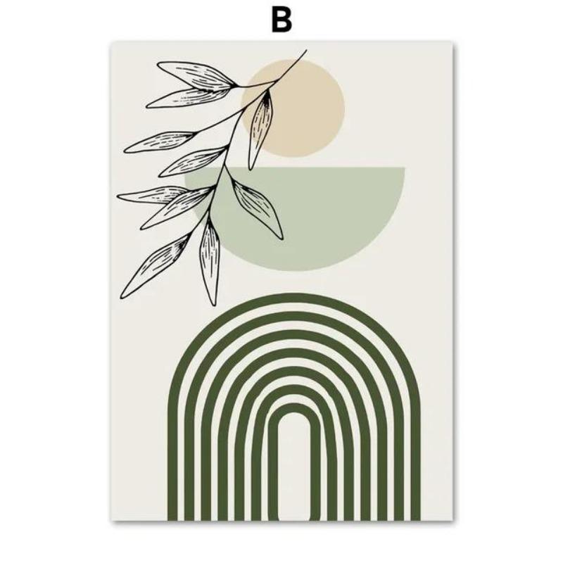 Boho Salbeigrün Pflanze Leinwandkunst Geometrisch Abstrakt Nordisch Wandposter Heimdekor Drucke
