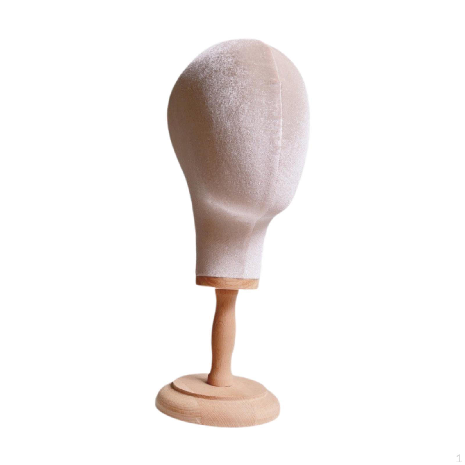 Display Manikin Head Portable Design 54cm Circumference Wood Base for Hairdresser Training And Salon beige