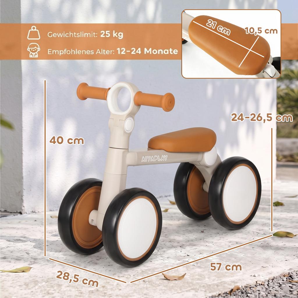 Balance Bike, Lightweight Baby Balance Bike with Foldable Design, Adjustable Seat, No Pedal for 1-2 Years, Cream White