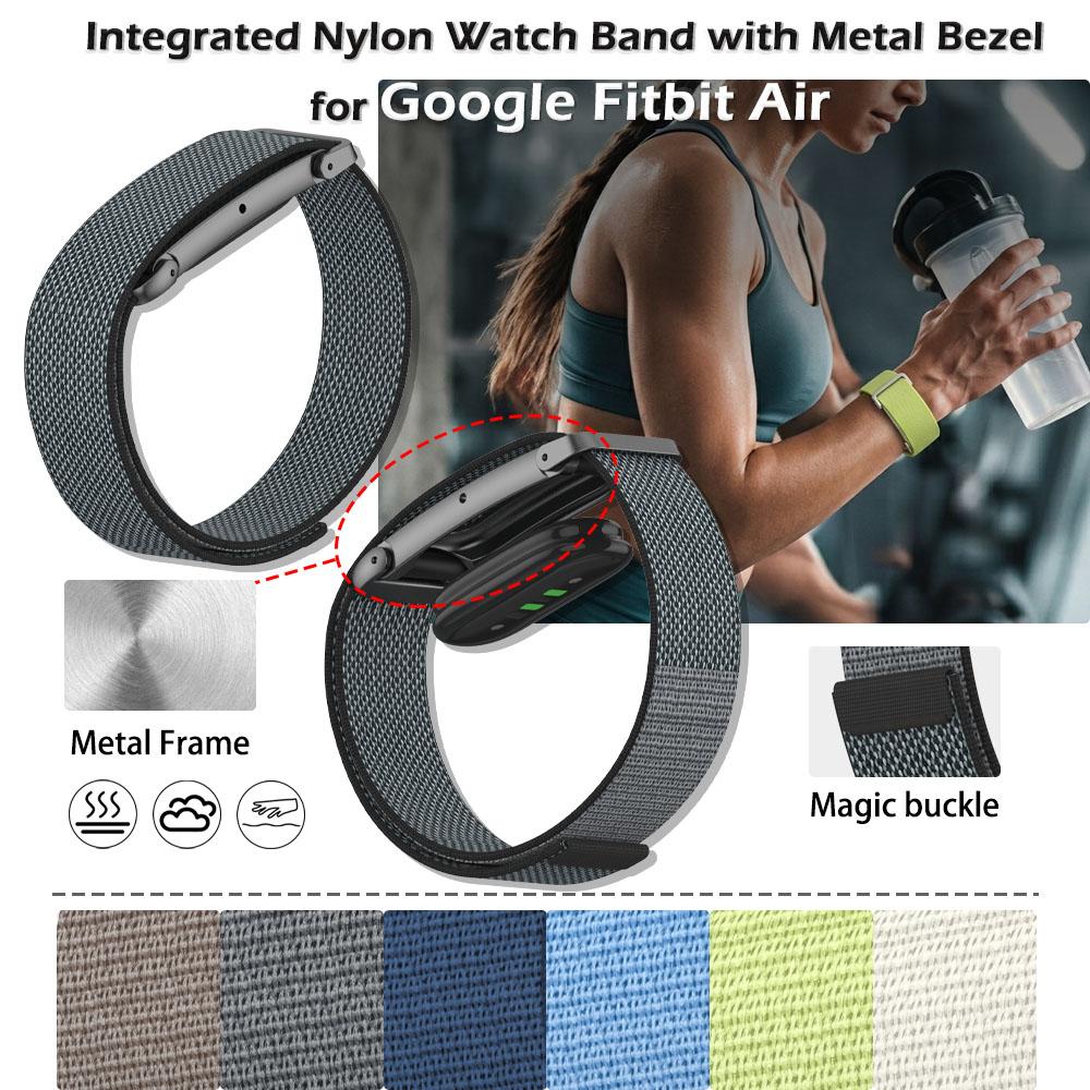 Integrated Nylon Watch Band with Metal Bezel for Google Fitbit Air Secure Magic Buckle Wristband Lightweight Durable Sport Strap