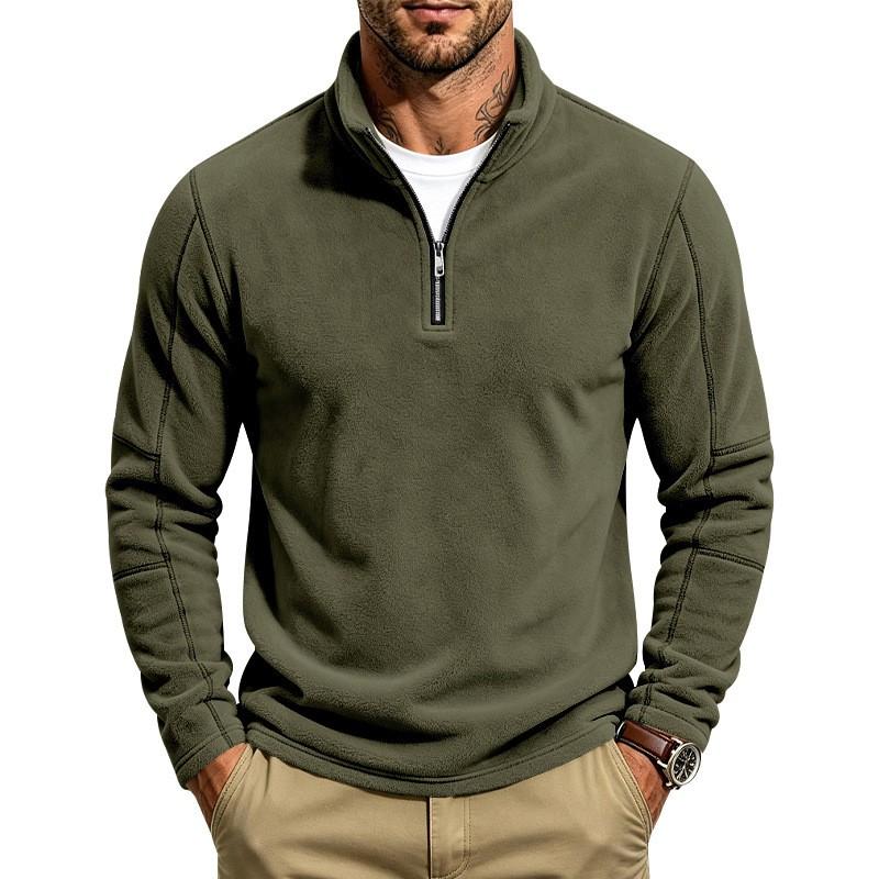 Mens Fleece Sweatshirt Winter Warm Loose Fit Casual Stand Collar Zip Up Top
