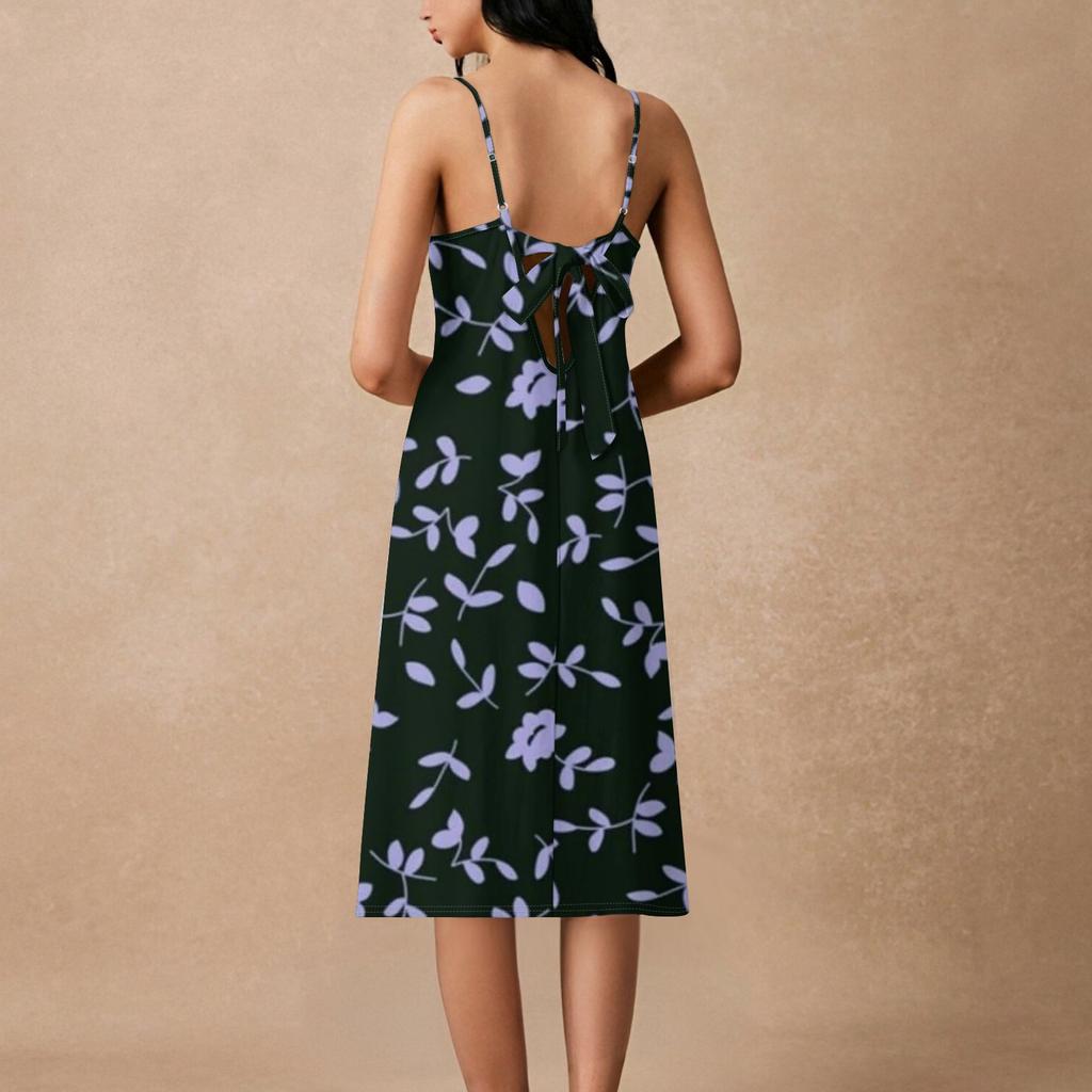 Women's Spaghetti Strap Backless Bow Loose Casual Beach Holiday Dress Sundress