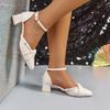 Fashion Zapatos De Mujer Lady Fashion Pointed Toe Beige High Quality Spring Buckle Strap Square Heel Shoes Lady Classic Heel Shoes