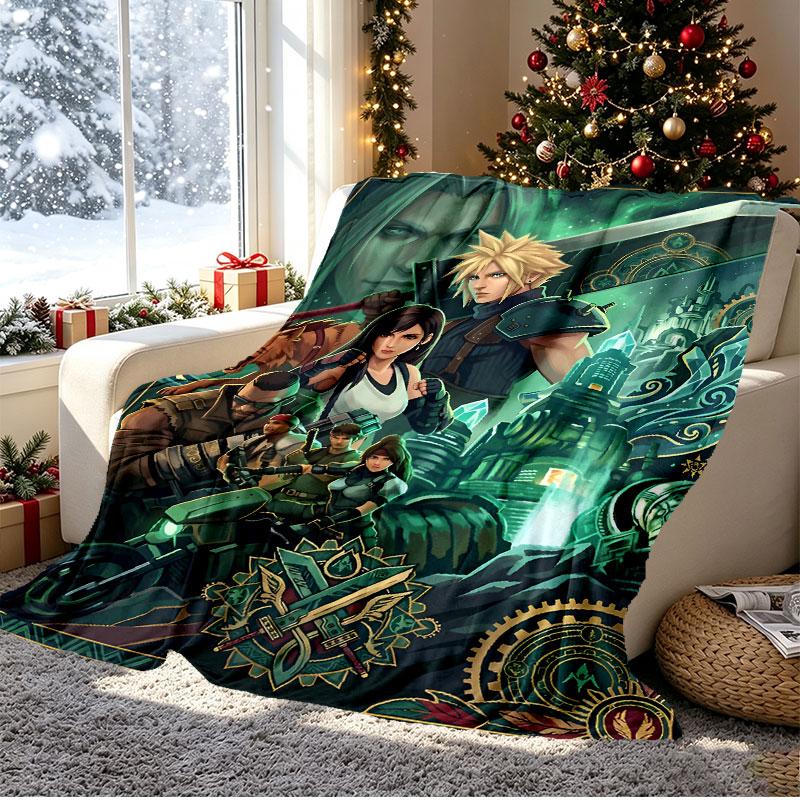 Final Fantasy Pattern Blanket for Home Decoration, Bed, Sofa, Car Travel, Camping, Suitable for All Seasons, Birthday Christmas Gift
