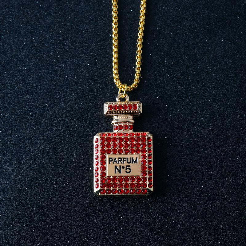 Exquisite Rhinestone-Inlaid Perfume Bottle Pendant Necklace & Car Keychain