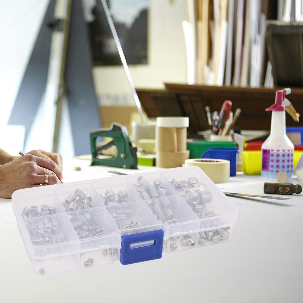 300Pcs Set Screws Set Stainless Steel Hex Socket Headless Fasteners Hardware Tool