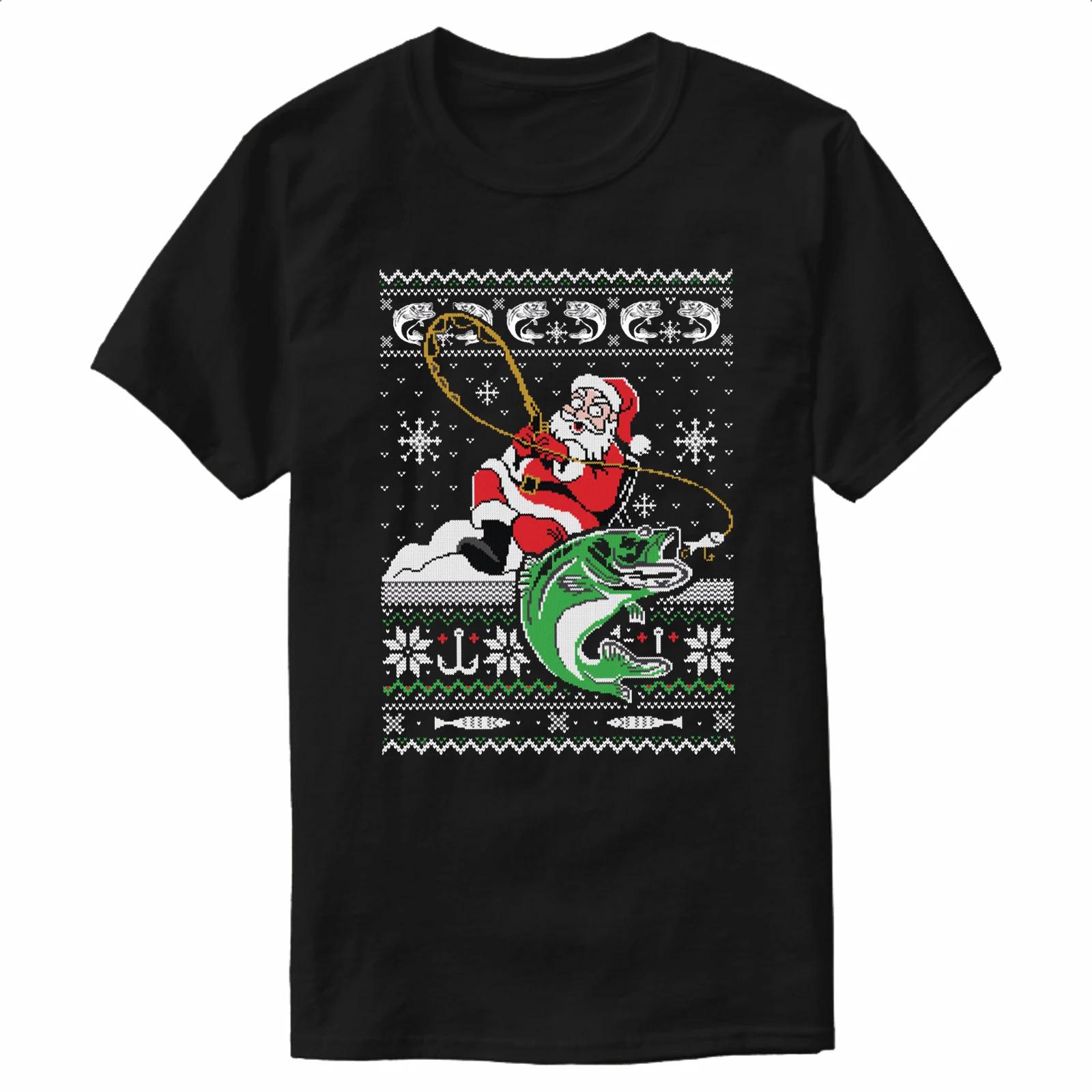 

Funny Santa Fishing Ugly Christmas Sweater Fisherman Xmas Gift TShirt 100 Cotton ONeck Short Sleeve Casual Mens Tshirt S