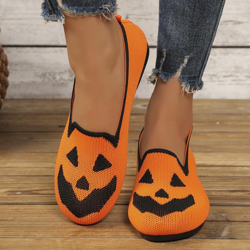 New Ladies Halloween Pumpkin Print Breathable Flying Woven Galoshes Support TEMU