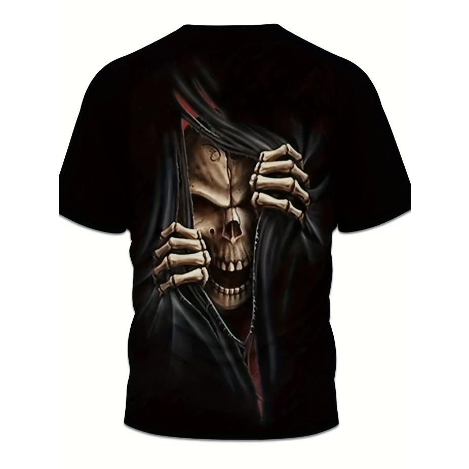 Pánské 3D tričko s potiskem lebky | Nadměrný krátký rukáv | Lehký polyester | Kulatý výstřih | Ležérní nošení | Gotická móda