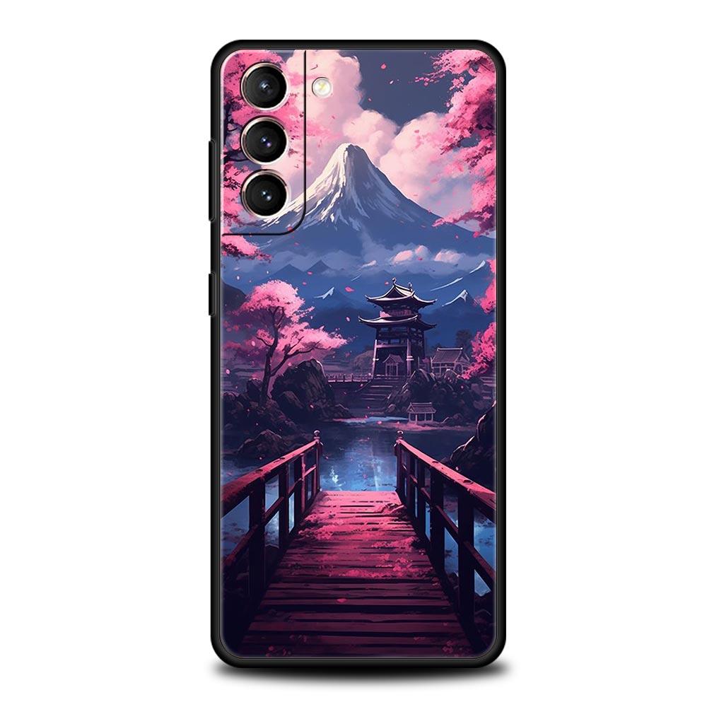 Japanese Landscape Phone Case For Samsung Galaxy S24 S23 S22 S20 Ultra S21 FE 5G S10 S9 Plus S10E S8 Soft Silicone Cover