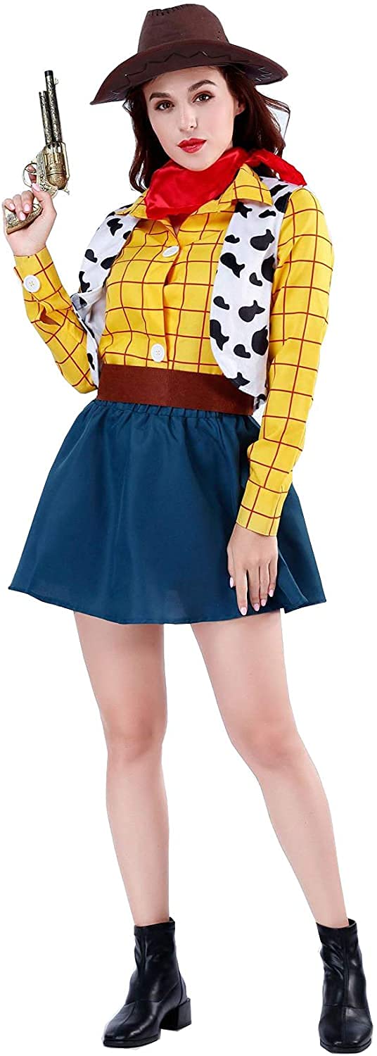 

SCLYX Adult Women s Cowboy Cosplay Costume with Hat, Woody Costume, Toy Story Woody Costume, Halloween, Event, Party Costume #21185 (Women s, Size M)
